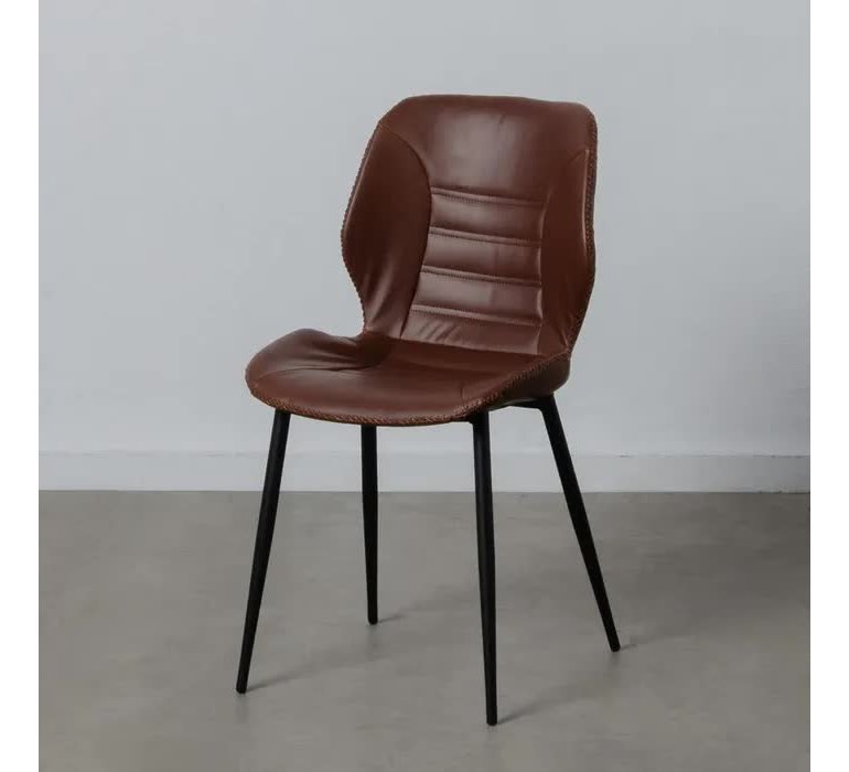 Chaise design en simili cuir marron et métal (lot de 2) ANAÏS