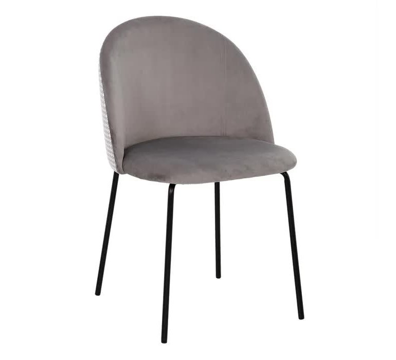 Chaise design velours gris avec motifs pieds de poule (lot de 2) LEA