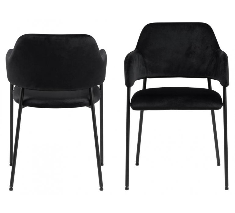 Chaise design velours noir piétement métal noir ( Lot de 2) AIKOS