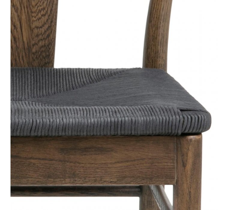 Chaise en bois massif chêne foncé assise tressée (Lot de 2) ACHILLE