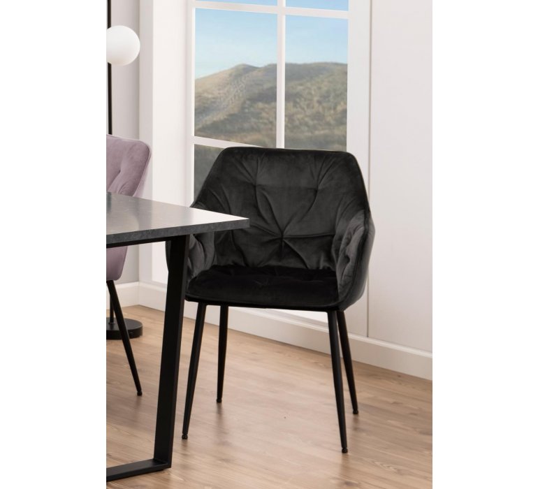 Chaise fauteuil capitonnée en velours noir moderne (Lot de 2) MAJESTY