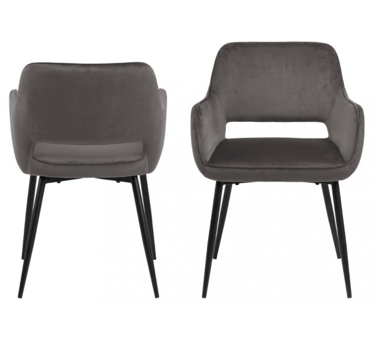 Chaise moderne en tissu velours gris piétement noir (Lot de 2) DESIRE