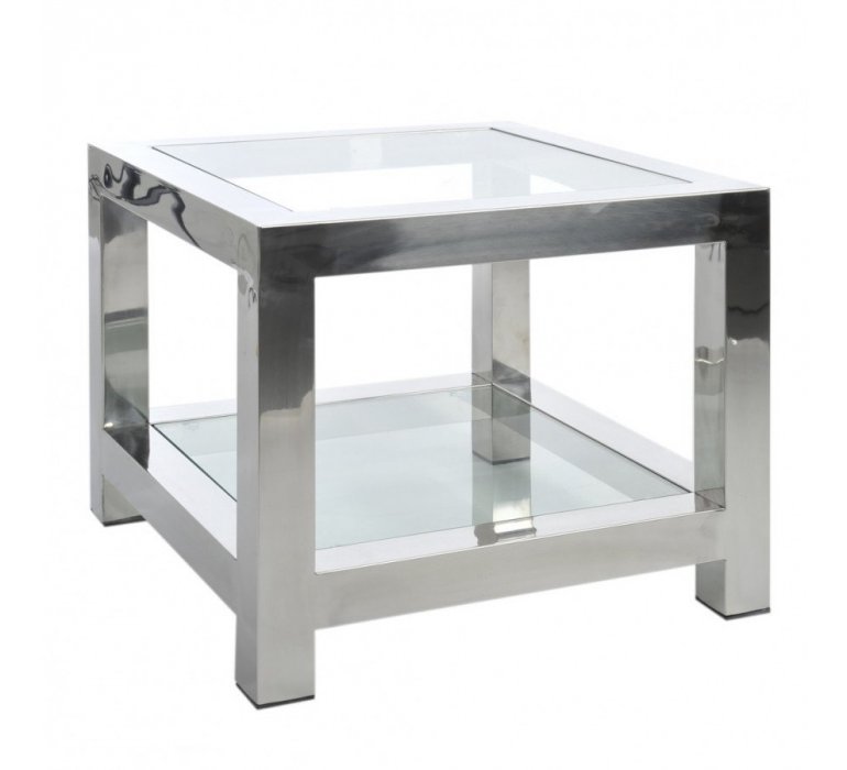Table d'appoint en verre et chrome moderne BADABEST