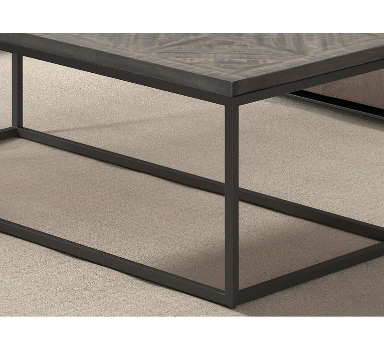 Table basse bois massif grisé motif chevron 120 cm BUMIN