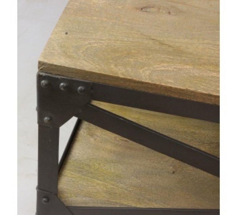 Table basse industriel bois massif et métal RIVET