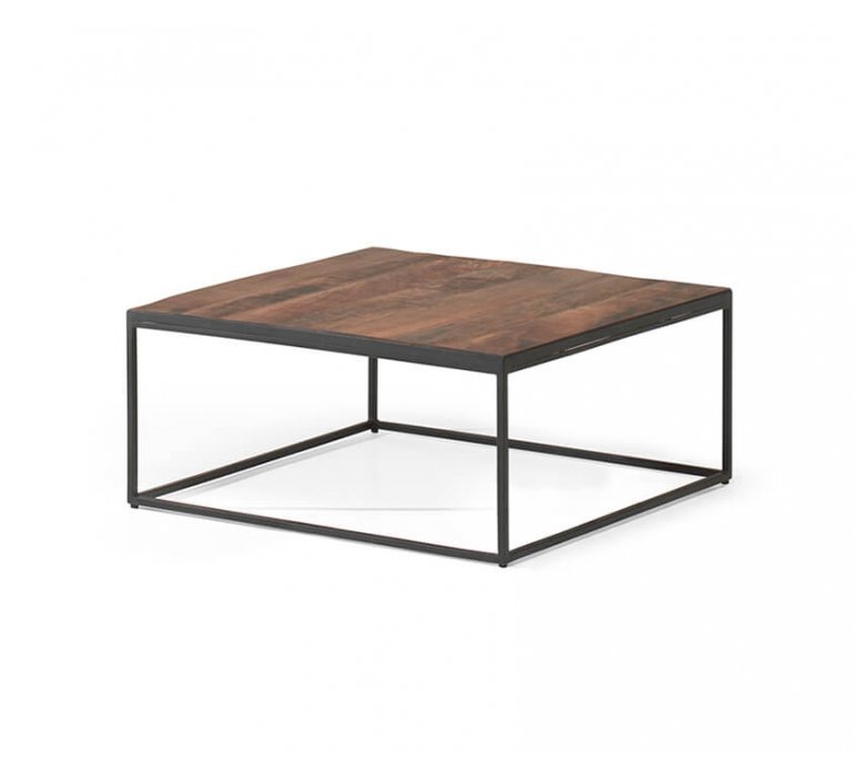 Table basse carrée en bois massif et métal style industriel JANE
