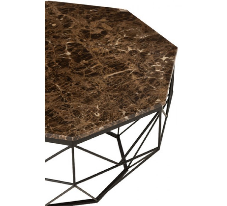 Table basse octogonale marbre marron et métal noir MYMA