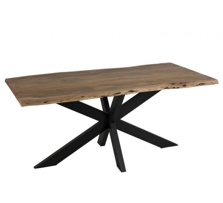 Table industrielle bois massif bords irréguliers et métal KAMILLE