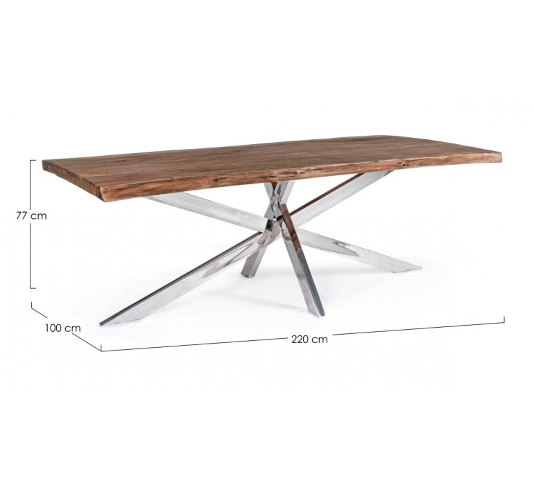 Table moderne bois massif 220 cm piétement étoile KANSAS 