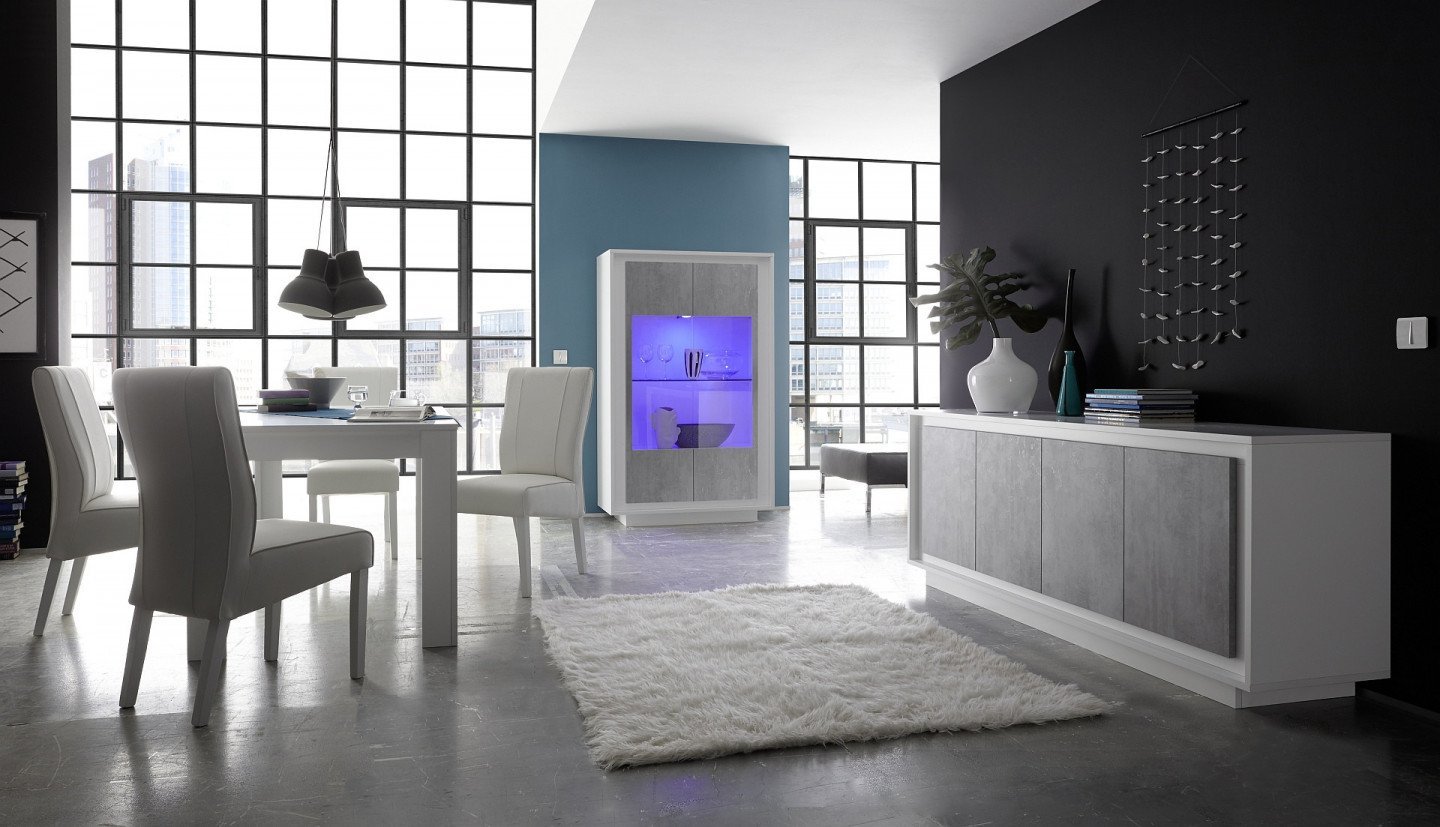 Salle à manger moderne blanc laqué et gris GREY 1962