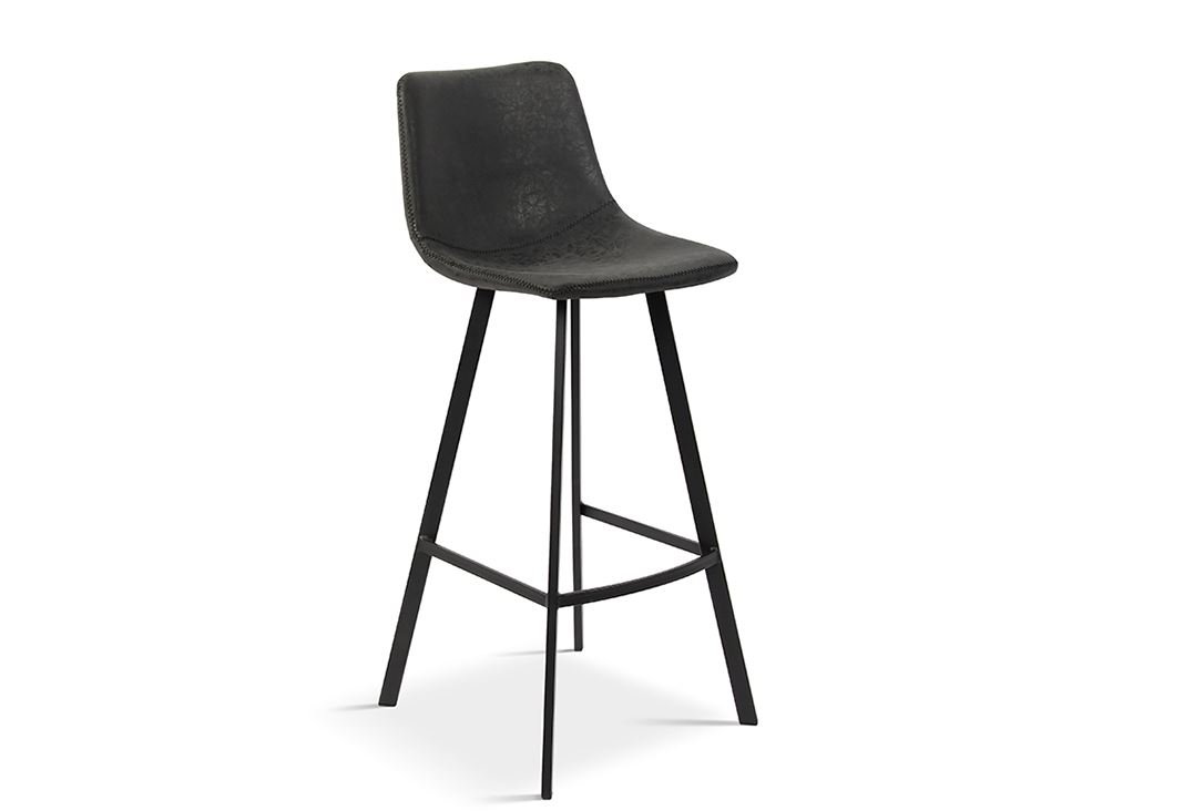 Chaise haute de bar en inox brossé à hauteur fixe assise simili cuir noire  - RETIF