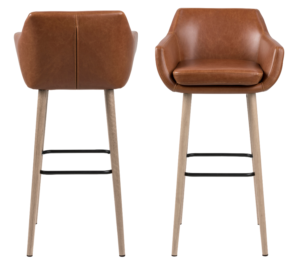 Chaise de bar vintage marron et piétement en bois NORA 2571