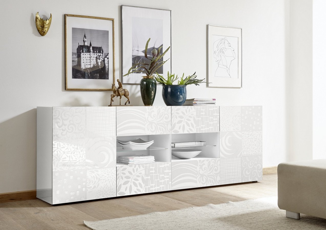 Bahut enfilade design laqué blanc avec motifs VINTIMILLE II 168