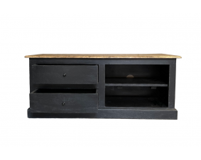 Petit meuble TV noir en bois massif 120cm LOUISE