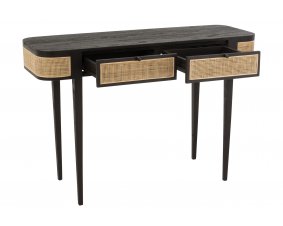 Console en bois noir et rotin SAVANA