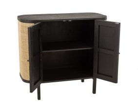 Buffet exotique 2 portes en bois noir et rotin SAVANA