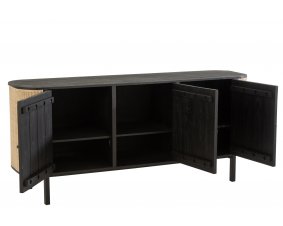 Buffet exotique 3 portes en bois noir et rotin SAVANA