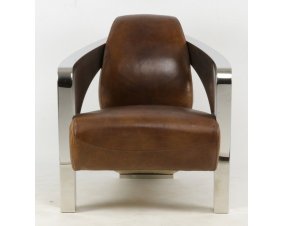 Fauteuil vintage cuir camel et inox CHRISTIAN