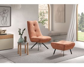 Fauteuil pivotant et pouf en tissu orange moderne DEXA 