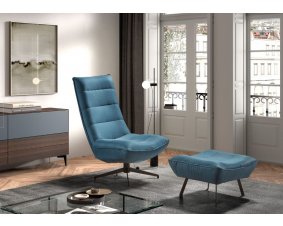 Fauteuil pivotant et pouf en tissu bleu moderne DAVIDA