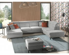 Canapé panoramique relax électrique en tissu gris TOKAJ