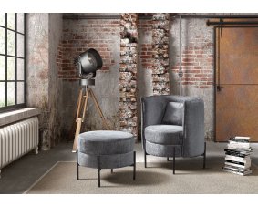 Fauteuil et pouf en tissu gris design TINO