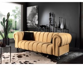 Canapé 2 places design en tissu jaune et piétement métal OLGA 