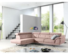Canapé d'angle moderne en tissu rose et piétement métal VALENCIA