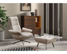 Fauteuil pivotant et pouf en tissu beige moderne NIMANE