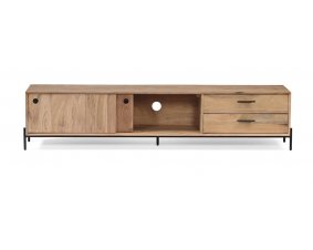 Banc TV bas scandinave bois massif portes coulissantes 180cm NICK