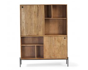 Bibliothéque bois massif d'acacia scandinave portes coulissantes NICK