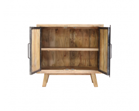 Petit buffet industriel bois massif 2 portes 95cm MEERA