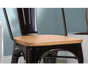 Chaise en métal noir industrielle et bois massif clair RETRO