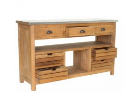 Console industrielle 140cm en bois massif et zinc 7 tiroirs KASE