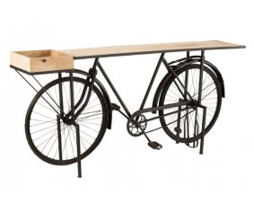 Console vélo industrielle en métal et bois manguier BIKE