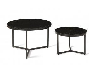 Set de 2 tables basses ronde moderne marbre noir et métal JUNON