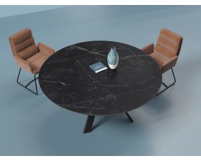 Table ronde céramique extensible effet marbre noir JULIE