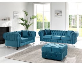 Canapé chesterfield 3 places en tissu bleu CHIRA