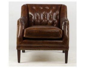 Fauteuil capitonné en cuir marron CAMBRIDGE