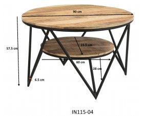 Table basse ronde industrielle 2 plateaux bois et métal SARAH