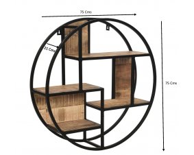 Etagère murale ronde industrielle métal et bois LYNE