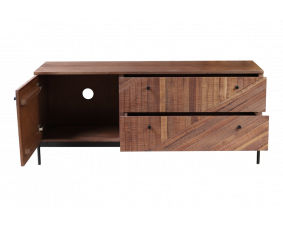 Meuble TV bas en bois recyclé et métal 1 porte 2 tiroirs PATRICIA