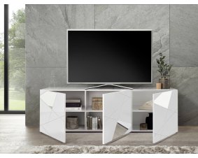 Meuble TV design blanc laqué avec miroirs 180cm MILANO