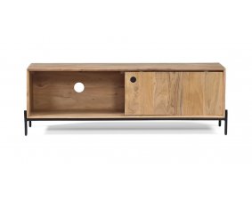 Meuble TV scandinave bois d'acacia portes coulissantes 120cm NICK