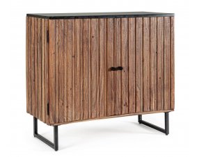 Petit buffet en bois d'acacia 2 portes avec plateau en marbre JEAN