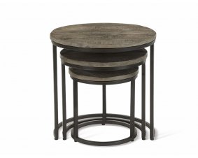 Table d'appoint gigogne ronde en bois massif gris et métal JAHAN