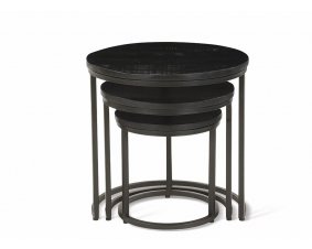 Table d'appoint ronde gigogne bois noir et métal JAHAN