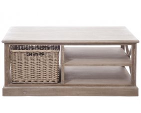 Table basse bois cérusé avec panier en rotin MEREDITH