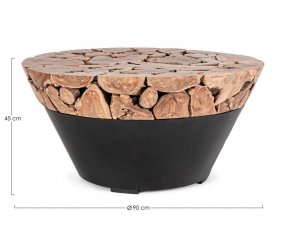 Table basse ronde en racine de teck et métal noir 90cm ROOTED