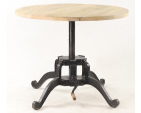 Table basse ronde bois et métal industrielle à manivelle SQUARE